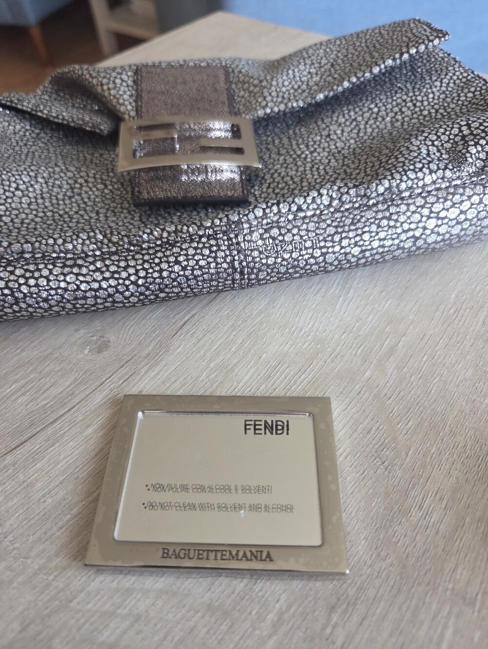 Authentic Vintage Fendi Metallic Crystal Baguette Clutch + Fendi Mirror Bundle - Picture 9 of 16